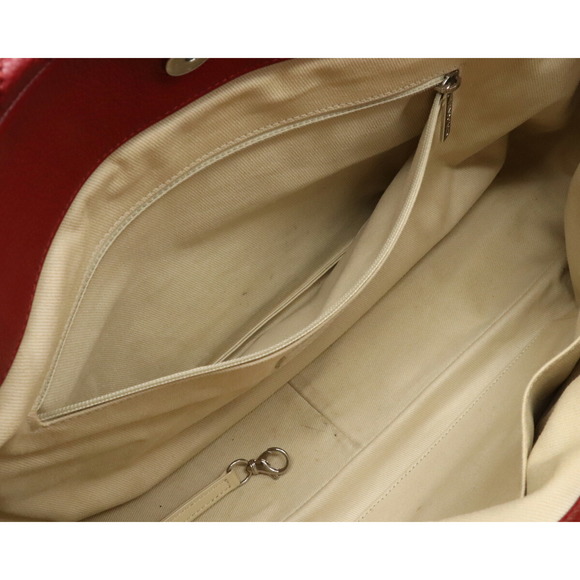 Chanel Matelasse Caviar Skin Here Mark Chain Tote Bag Leather Red Silver - Picture 6 of 9